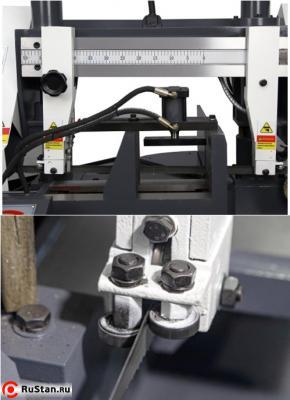 Перпендикулярность полотна обеспечивается за счет направляющих, в которые установлены подшипники. Вылет направляющих можно изменять под размеры заготовки. фото №2 METAL MASTER MGH-350Z фото №2